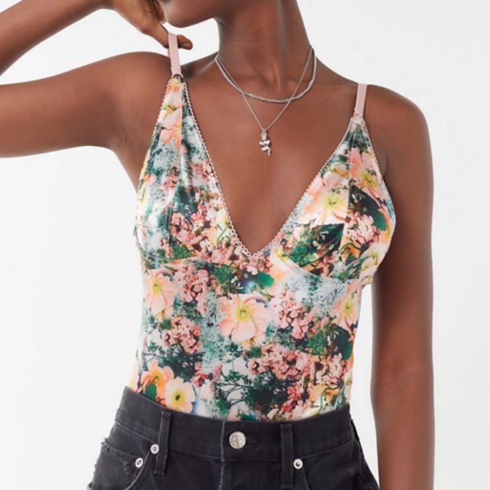 Urban Outfitters Satin Floral Bodysuit